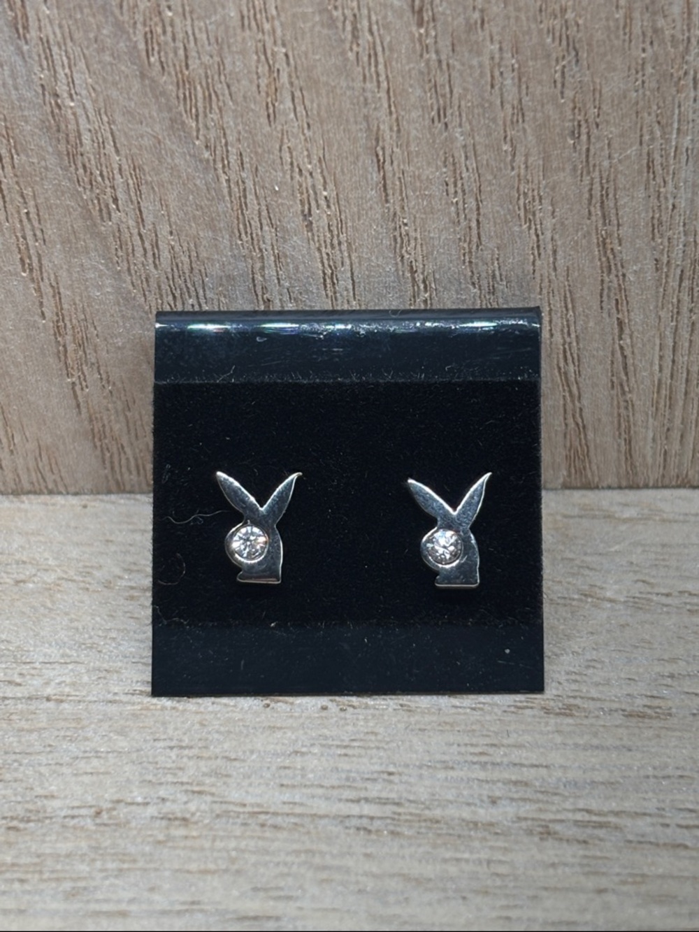 PLAYBOY Silver Bunny Head Stud Earrings with Clear Stones